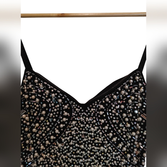 Black Rhinestone Pearl Bodycon Dress with spaghetti Strap - Picture 5 of 8
